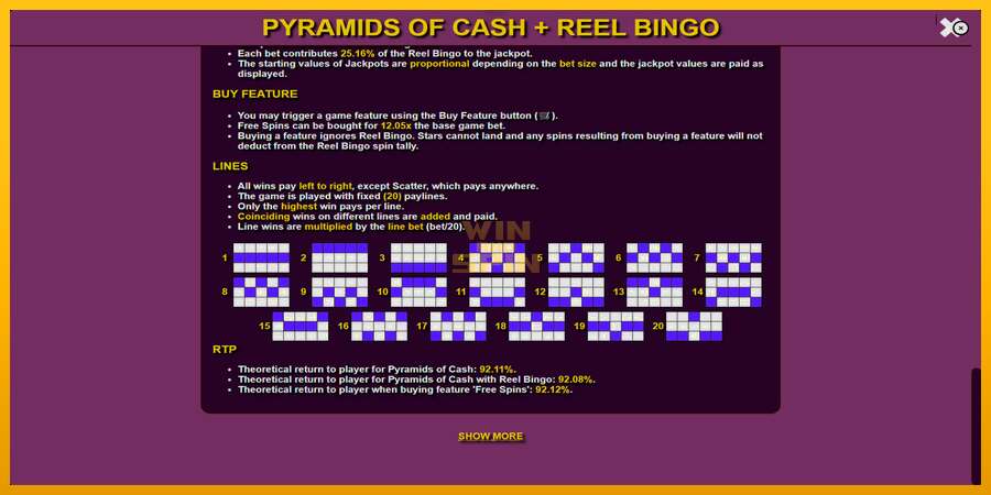 Pyramids of Cash with Reel Bingo dirua lortzeko joko-makina, irudia 6