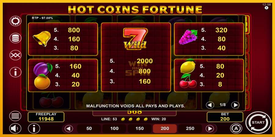 Hot Coins Fortune dirua lortzeko joko-makina, irudia 5