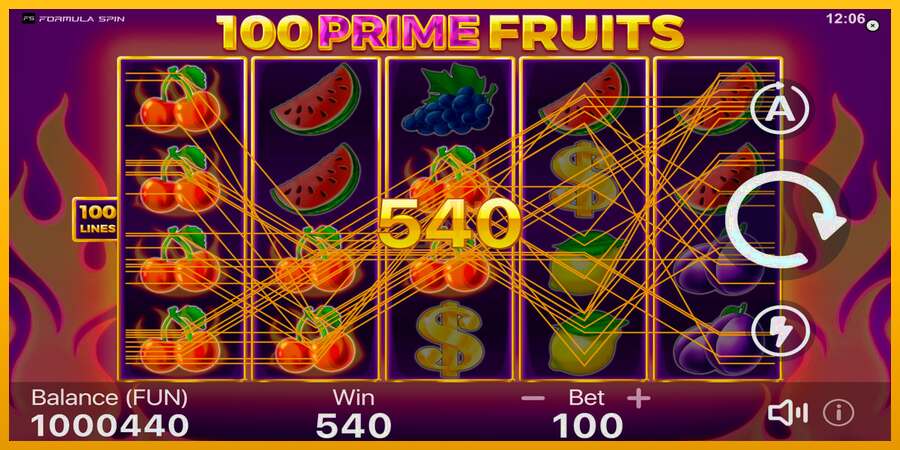 100 Prime Fruits dirua lortzeko joko-makina, irudia 3