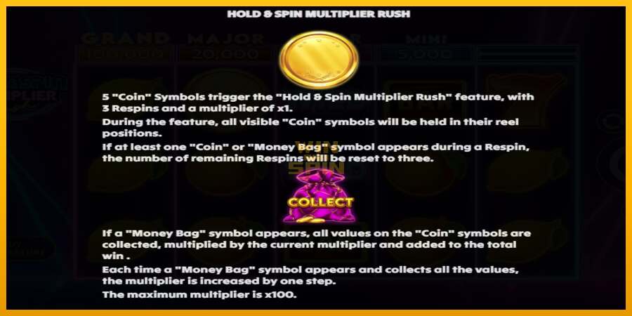 Hold & Spin Multiplier Rush dirua lortzeko joko-makina, irudia 5