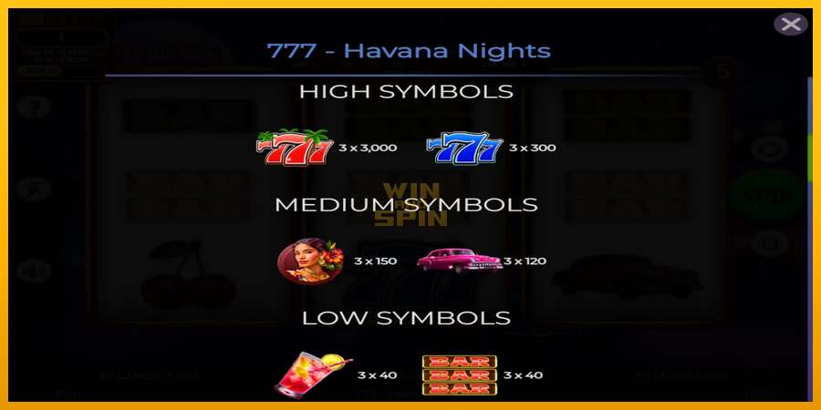 777 - Havana Nights dirua lortzeko joko-makina, irudia 5