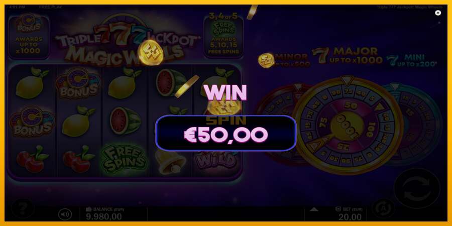 Triple 777 Jackpot Magic Wheels dirua lortzeko joko-makina, irudia 3