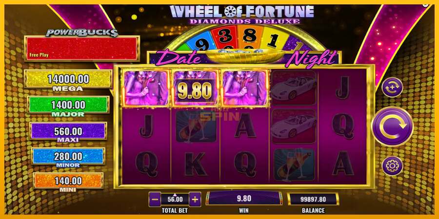 PowerBucks Wheel of Fortune Diamonds Deluxe Date Night dirua lortzeko joko-makina, irudia 3