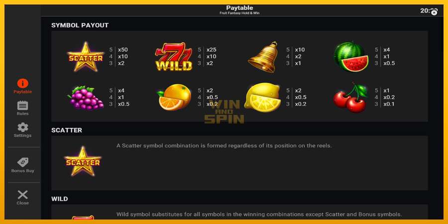 Fruit Fantasy Hold & Win dirua lortzeko joko-makina, irudia 5