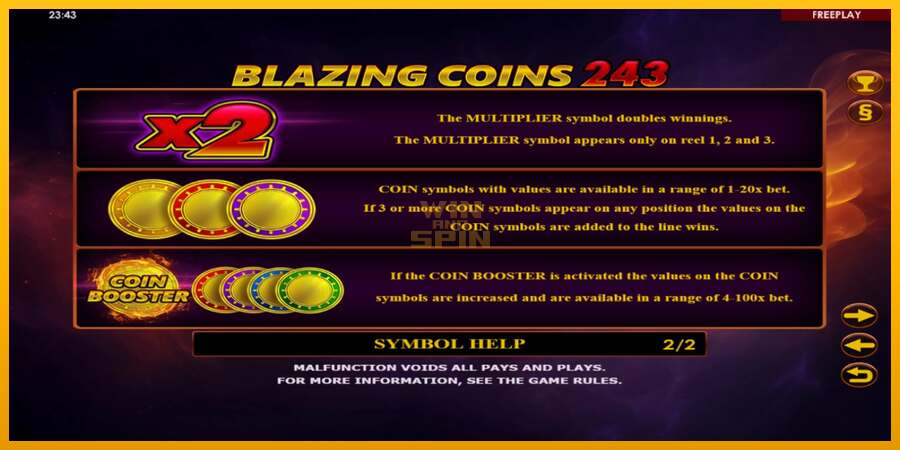 Blazing Coins 243 dirua lortzeko joko-makina, irudia 6