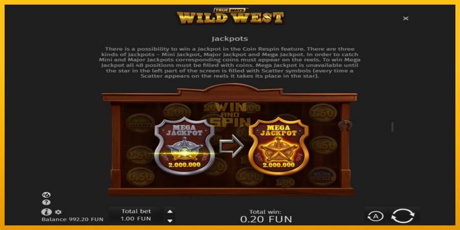 Wild West Trueways dirua lortzeko joko-makina, irudia 6