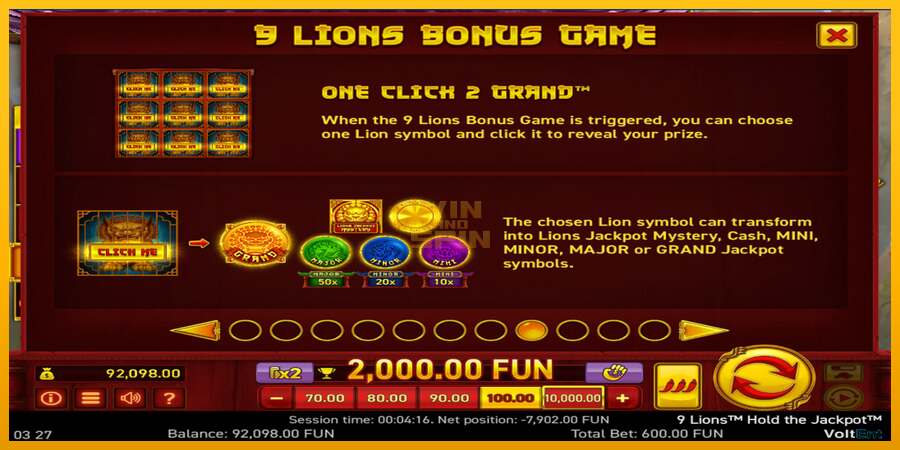 9 Lions: Hold The Jackpot dirua lortzeko joko-makina, irudia 3