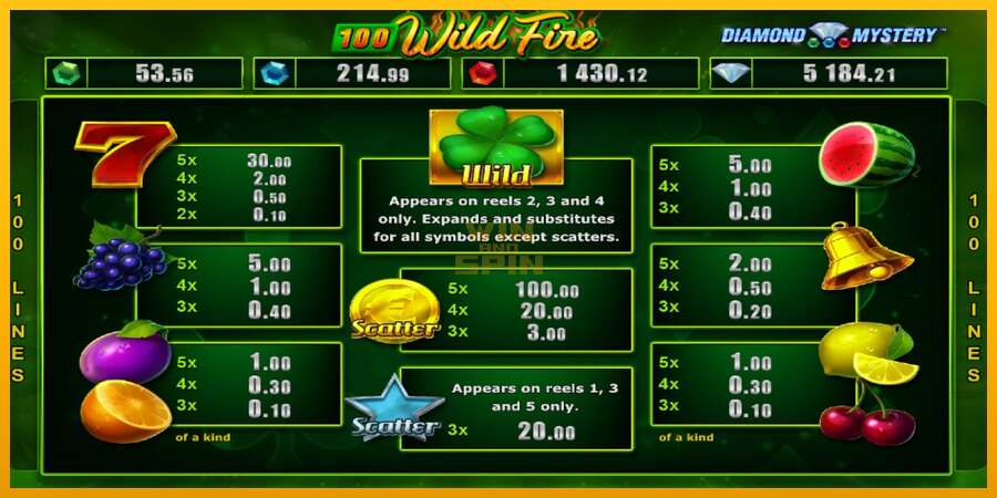 Diamond Mystery 100 Wild Fire dirua lortzeko joko-makina, irudia 4