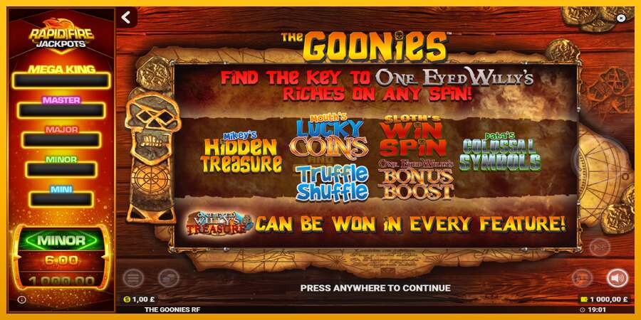 The Goonies Deluxe Rapid Fire Jackpots dirua lortzeko joko-makina, irudia 1