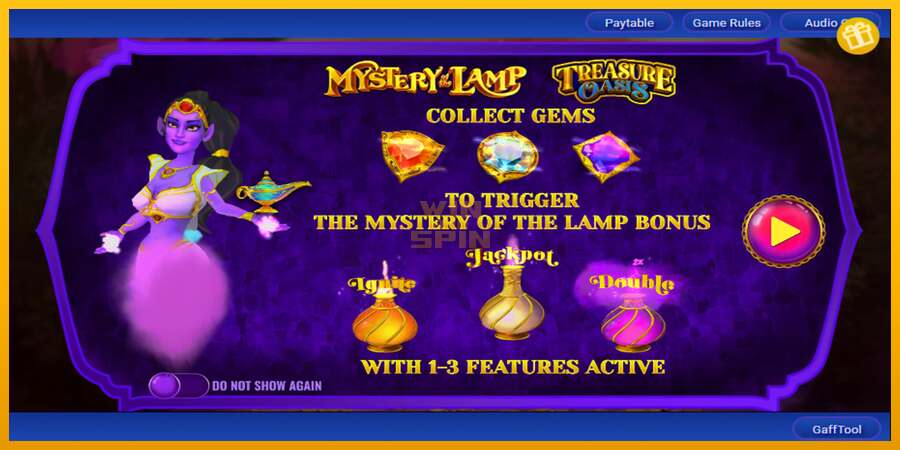 Mystery of the Lamp Treasure Oasis dirua lortzeko joko-makina, irudia 1