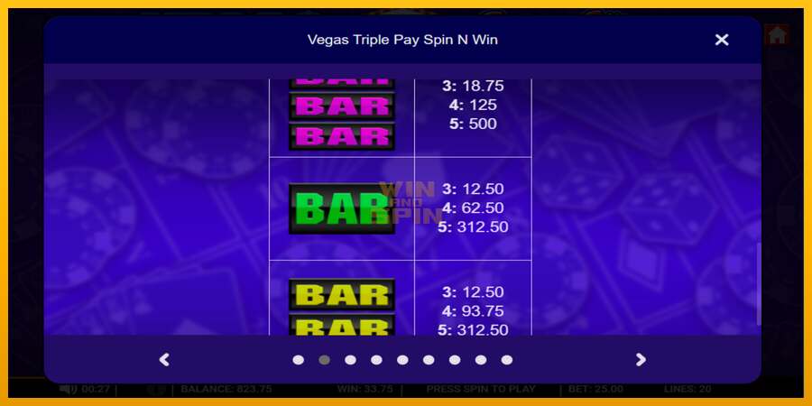 Vegas Triple Pay Spin n Win dirua lortzeko joko-makina, irudia 4