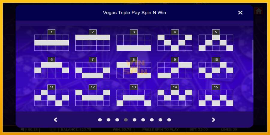 Vegas Triple Pay Spin n Win dirua lortzeko joko-makina, irudia 5