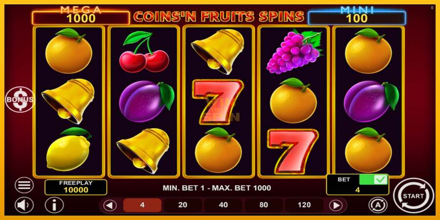 Coinsn Fruits Spins dirua lortzeko joko-makina, irudia 2