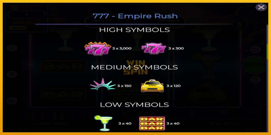 777 Empire Rush dirua lortzeko joko-makina, irudia 5