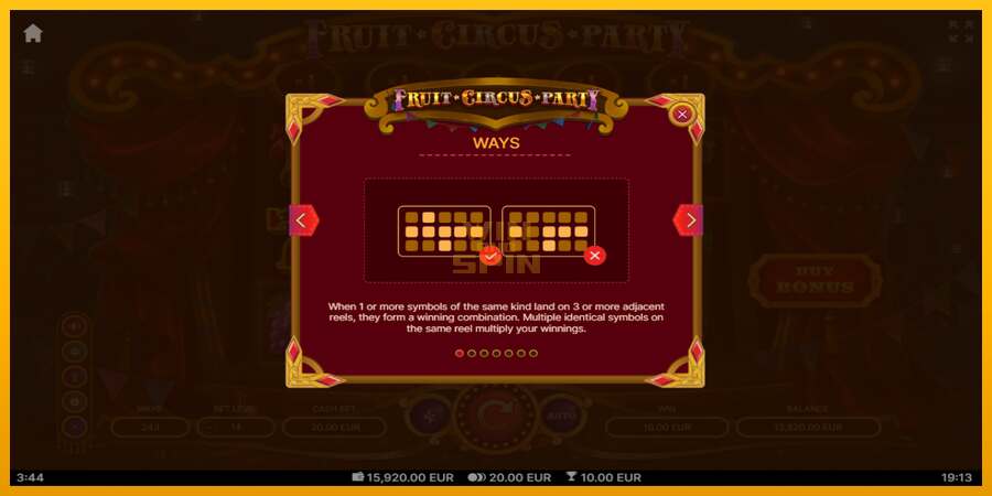 Fruit Circus Party dirua lortzeko joko-makina, irudia 5