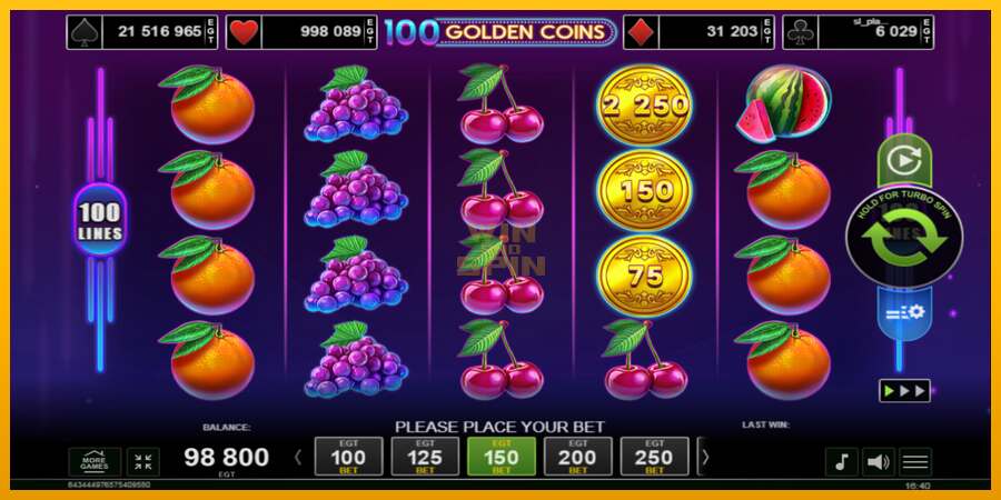 100 Golden Coins dirua lortzeko joko-makina, irudia 2