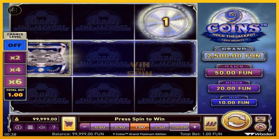 9 Coins Grand Platinum Edition Score The Jackpot dirua lortzeko joko-makina, irudia 2