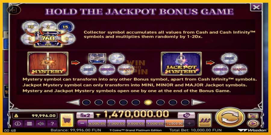 9 Coins Grand Platinum Edition Score The Jackpot dirua lortzeko joko-makina, irudia 5