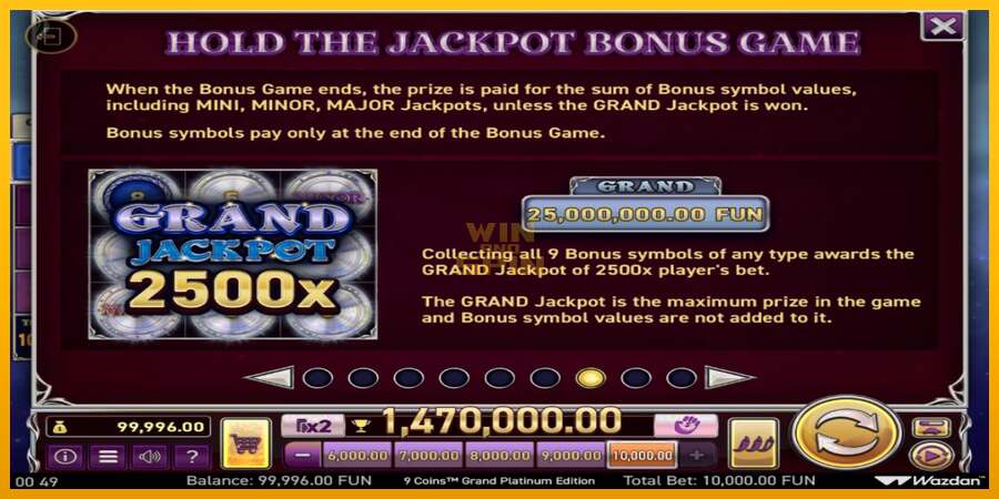 9 Coins Grand Platinum Edition Score The Jackpot dirua lortzeko joko-makina, irudia 6