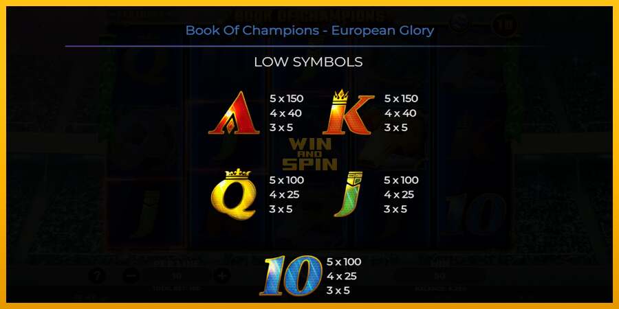 Book of Champions - European Glory dirua lortzeko joko-makina, irudia 6