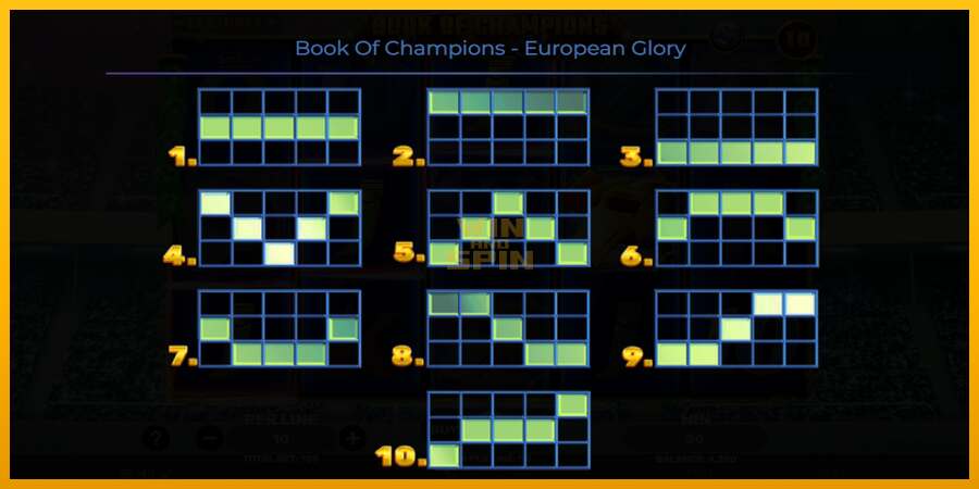 Book of Champions - European Glory dirua lortzeko joko-makina, irudia 7