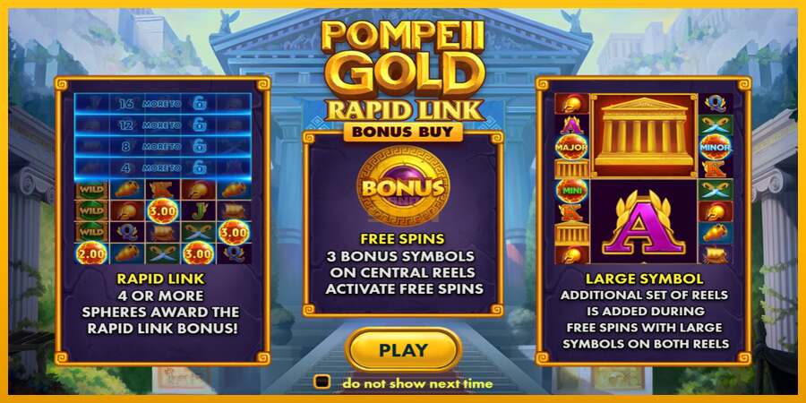 Pompeii Gold Rapid Link Bonus Buy dirua lortzeko joko-makina, irudia 1