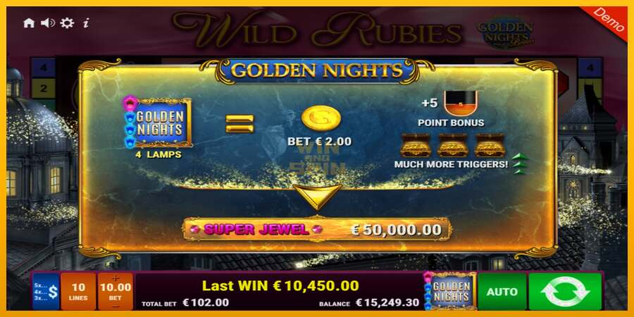 Wild Rubies Golden Nights dirua lortzeko joko-makina, irudia 5