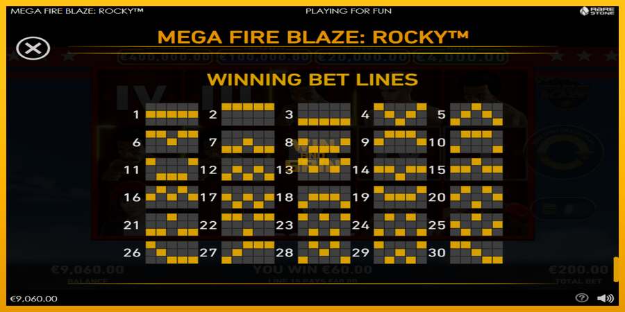 Mega Fire Blaze: Rocky dirua lortzeko joko-makina, irudia 6