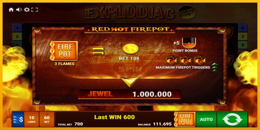 Explodiac Red Hot Firepot dirua lortzeko joko-makina, irudia 6