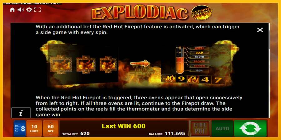 Explodiac Red Hot Firepot dirua lortzeko joko-makina, irudia 7