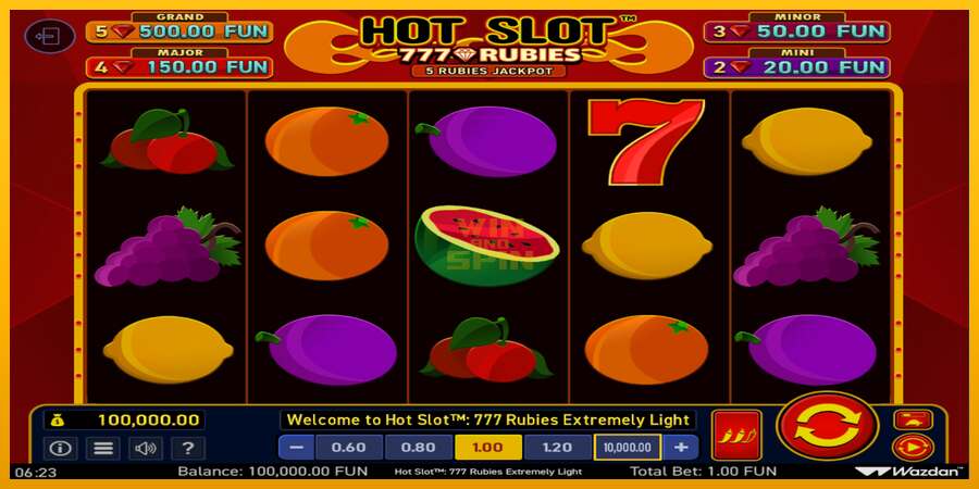 Hot Slot 777 Rubies Extremely Light dirua lortzeko joko-makina, irudia 2