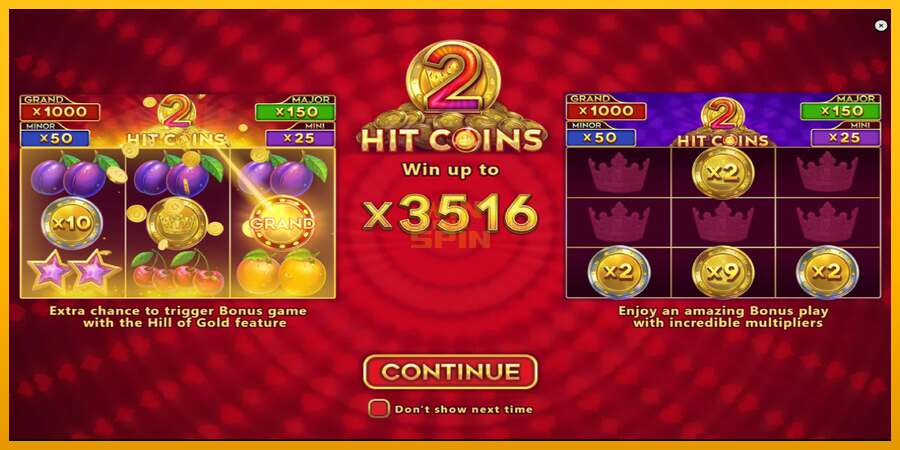 Hit Coins 2 Hold and Spin dirua lortzeko joko-makina, irudia 1