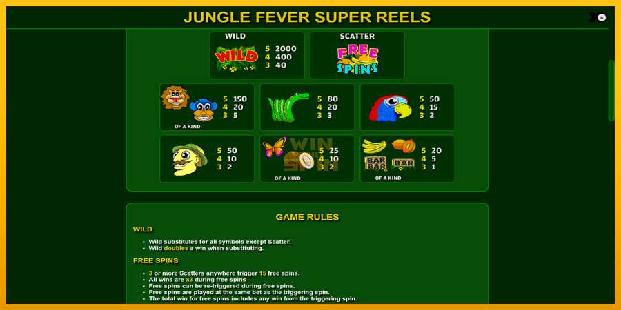 Jungle Fever Super Reels dirua lortzeko joko-makina, irudia 6