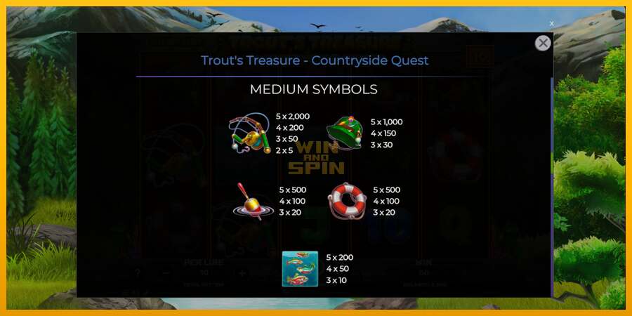 Trouts Treasure Countryside Quest dirua lortzeko joko-makina, irudia 6