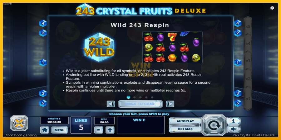 243 Crystal Fruits Deluxe dirua lortzeko joko-makina, irudia 5