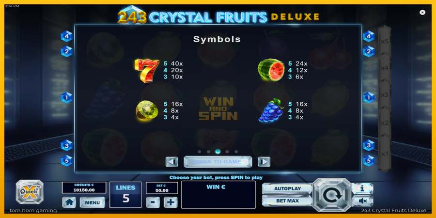 243 Crystal Fruits Deluxe dirua lortzeko joko-makina, irudia 6