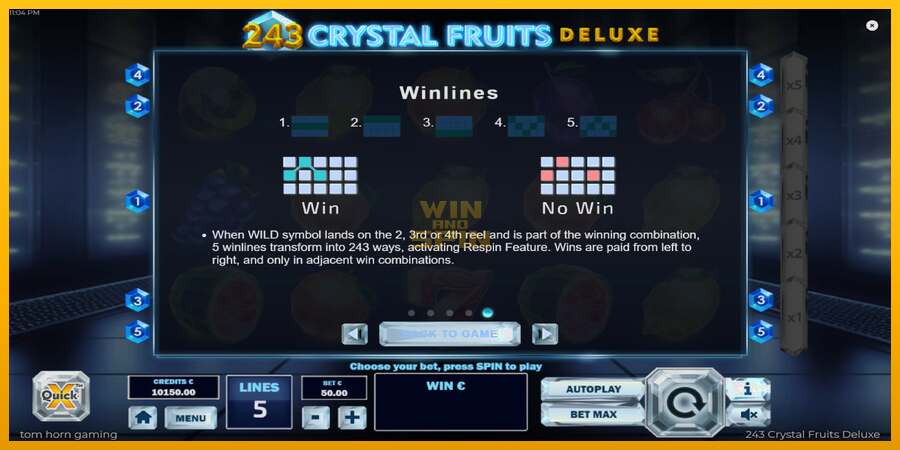 243 Crystal Fruits Deluxe dirua lortzeko joko-makina, irudia 7