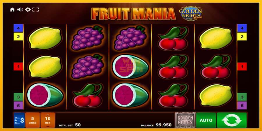 Fruit Mania Golden Nights dirua lortzeko joko-makina, irudia 1