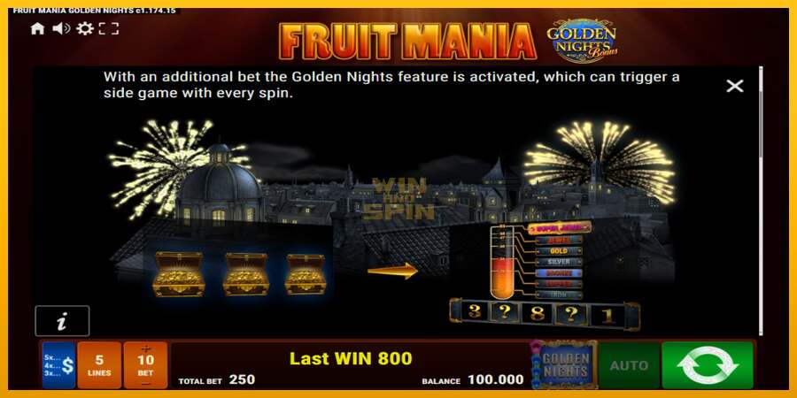 Fruit Mania Golden Nights dirua lortzeko joko-makina, irudia 5