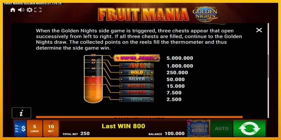 Fruit Mania Golden Nights dirua lortzeko joko-makina, irudia 6