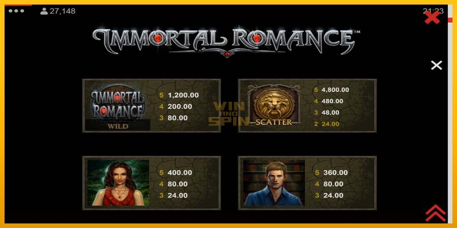 Immortal Romance dirua lortzeko joko-makina, irudia 6