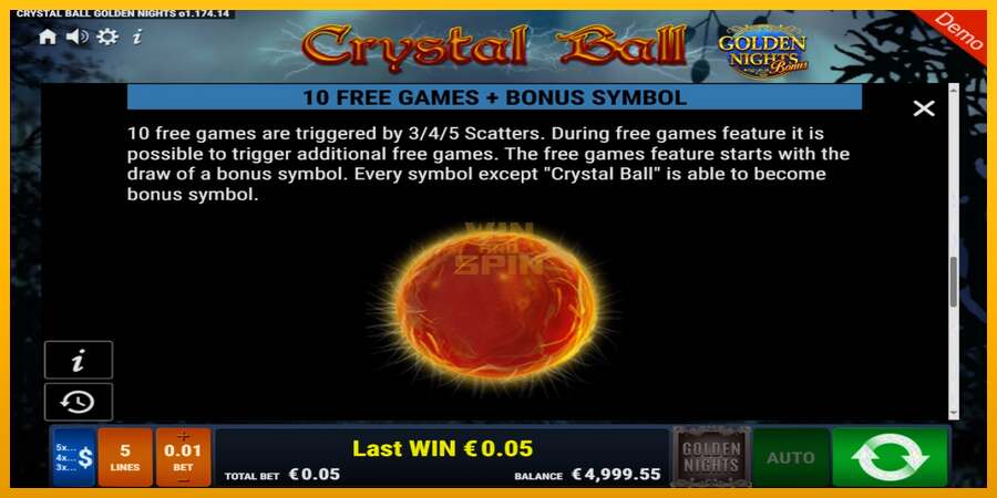 Crystal Ball Golden Nights dirua lortzeko joko-makina, irudia 5