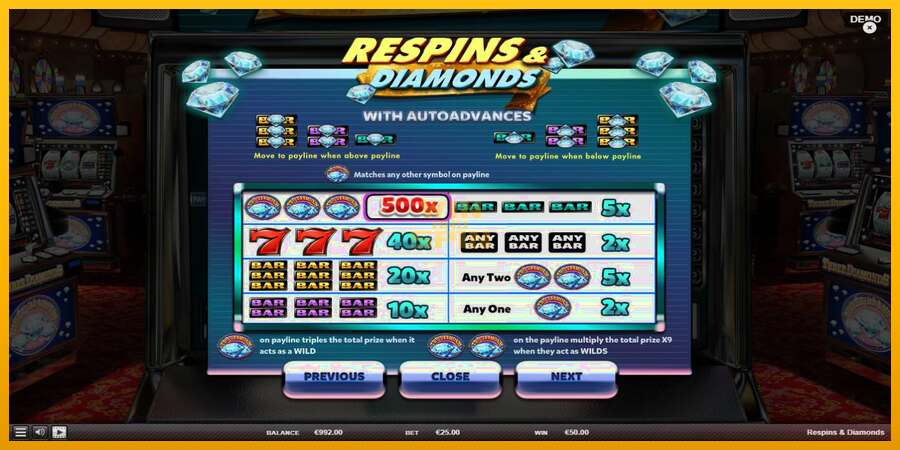 Respins Diamonds dirua lortzeko joko-makina, irudia 5