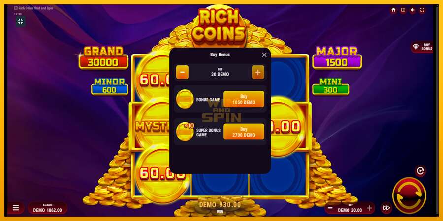 Rich Coins Hold and Spin dirua lortzeko joko-makina, irudia 7