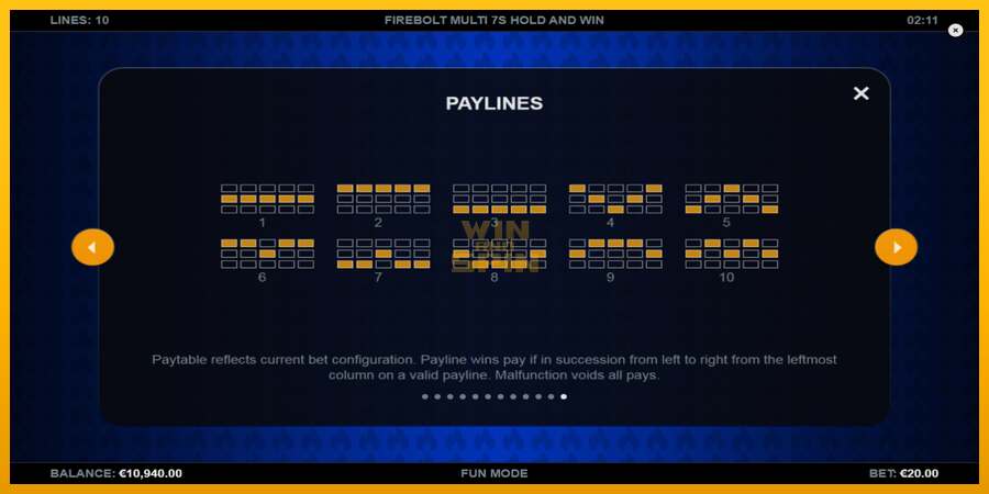 Firebolt Multi 7s Hold and Win dirua lortzeko joko-makina, irudia 7