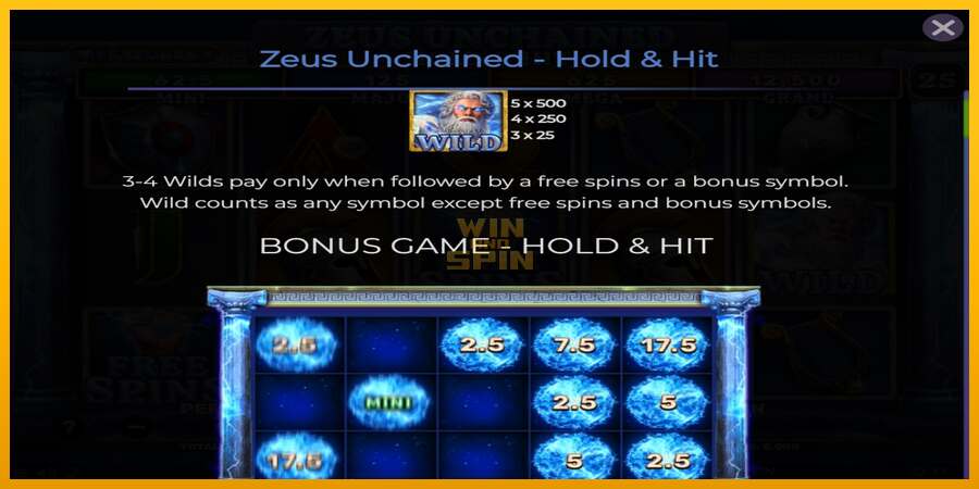 Zeus Unchained - Hold & Hit dirua lortzeko joko-makina, irudia 4