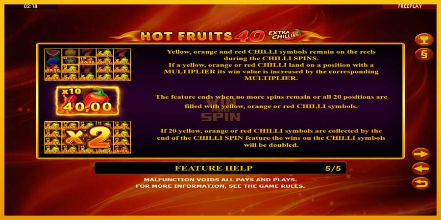 Hot Fruits 40 Extra Chillis dirua lortzeko joko-makina, irudia 6