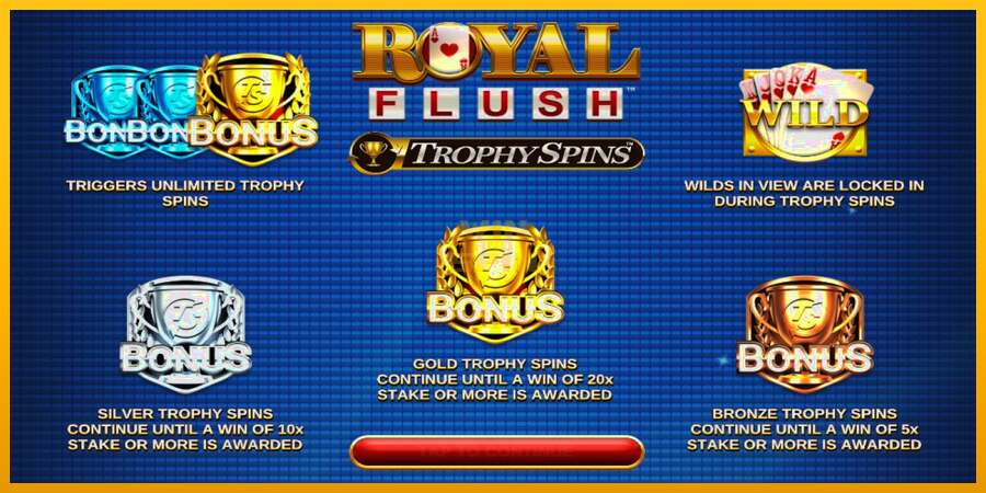 Royal Flush Trophy Spins dirua lortzeko joko-makina, irudia 3