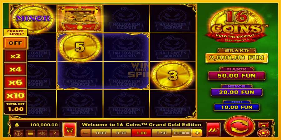 16 Coins Grand Gold Edition Halloween Jackpots dirua lortzeko joko-makina, irudia 1