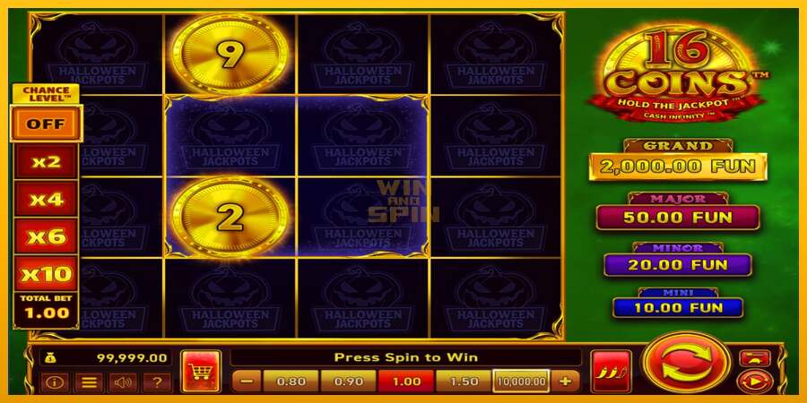 16 Coins Grand Gold Edition Halloween Jackpots dirua lortzeko joko-makina, irudia 2